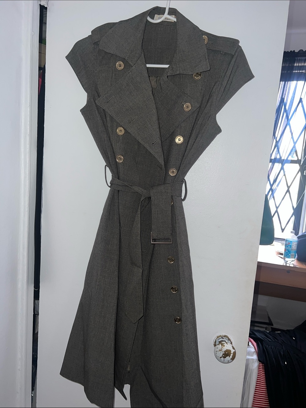 Calvin Klein Sleeveless Double-Breasted Trench Dress - Olive